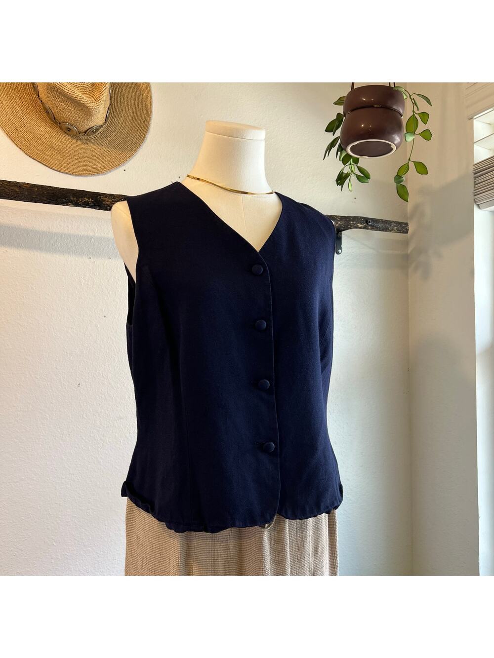 Vintage USA Danny & Nicole Blue Wool Button Front Vest Blouse Top Size Medium